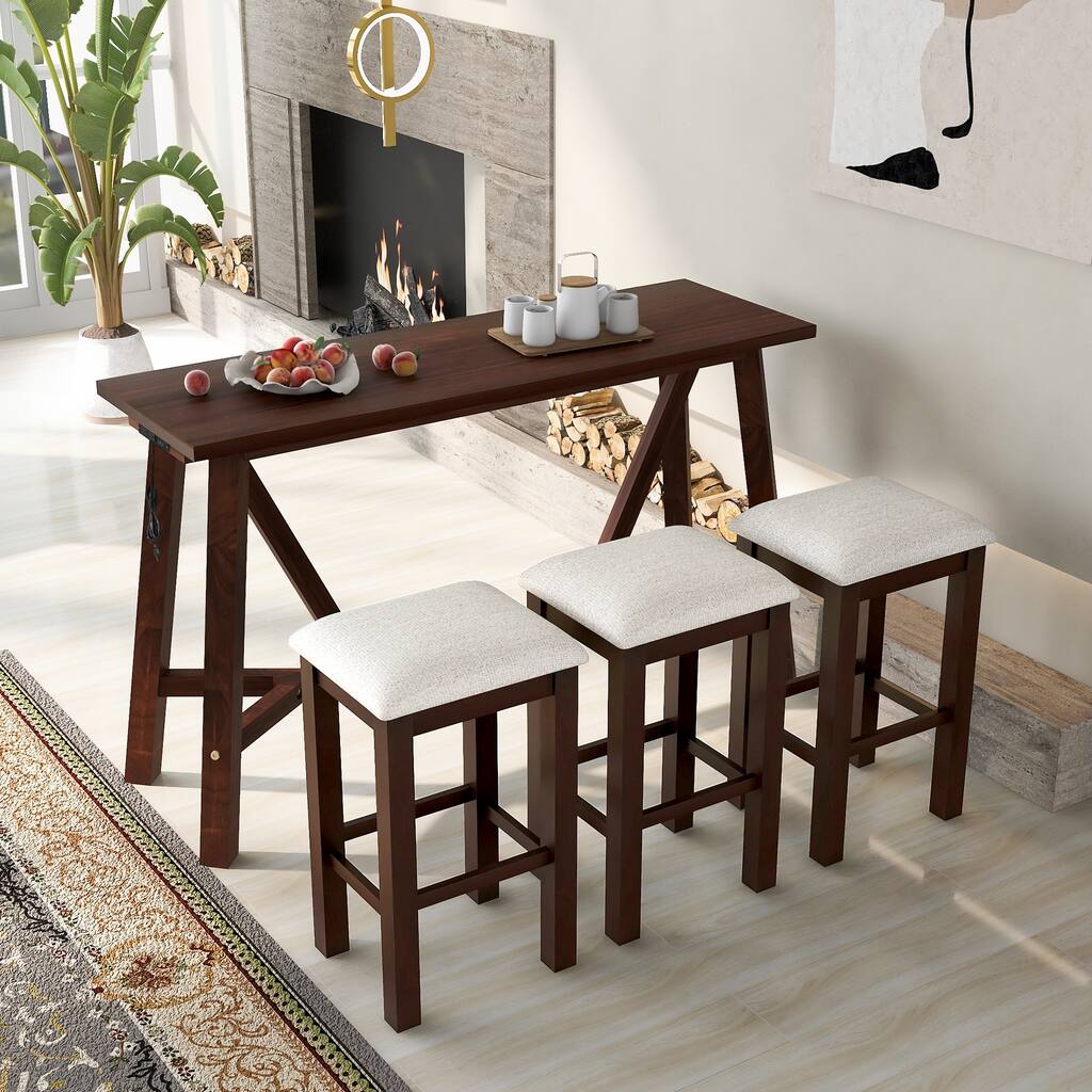 Multipurpose Home Kitchen Dining Bar Table Set with 3 Upholstered ...