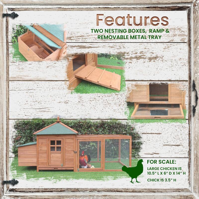 Hanover Outdoor Wooden Chicken Coop 6.4 Ft. x 2.4 Ft. x 3.2 Ft.