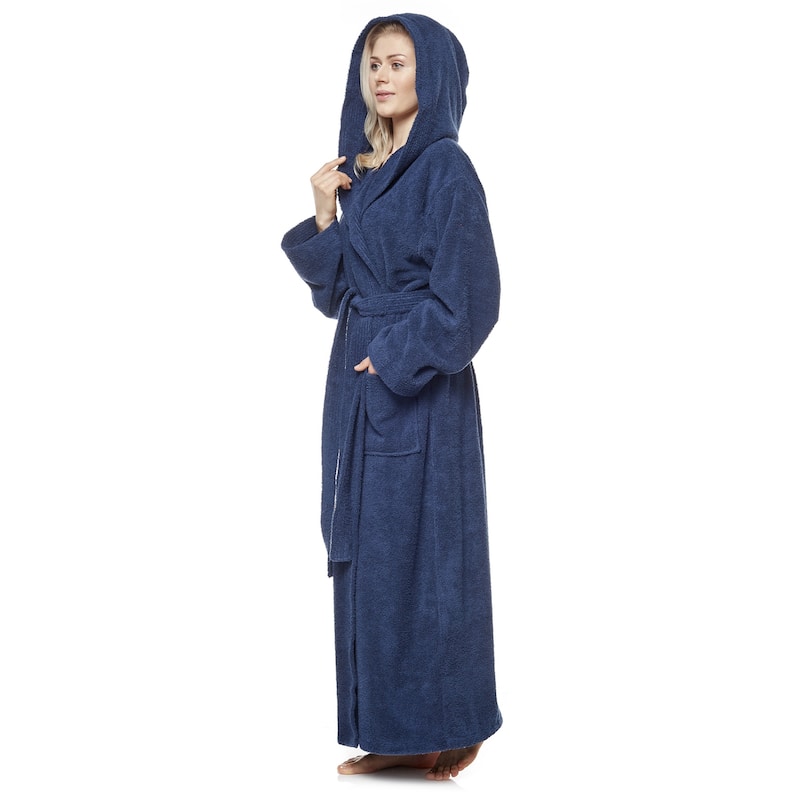 Women's 6 Tracks Stitching Full Length Hooded Turkish Cotton Bathrobe