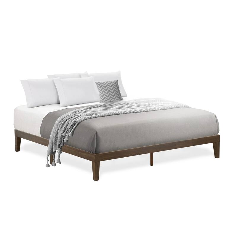 King Size Platform Bed - Modern Wood Bed Frame with Solid Wood Legs - Walnut Finish Bedroom Furniture