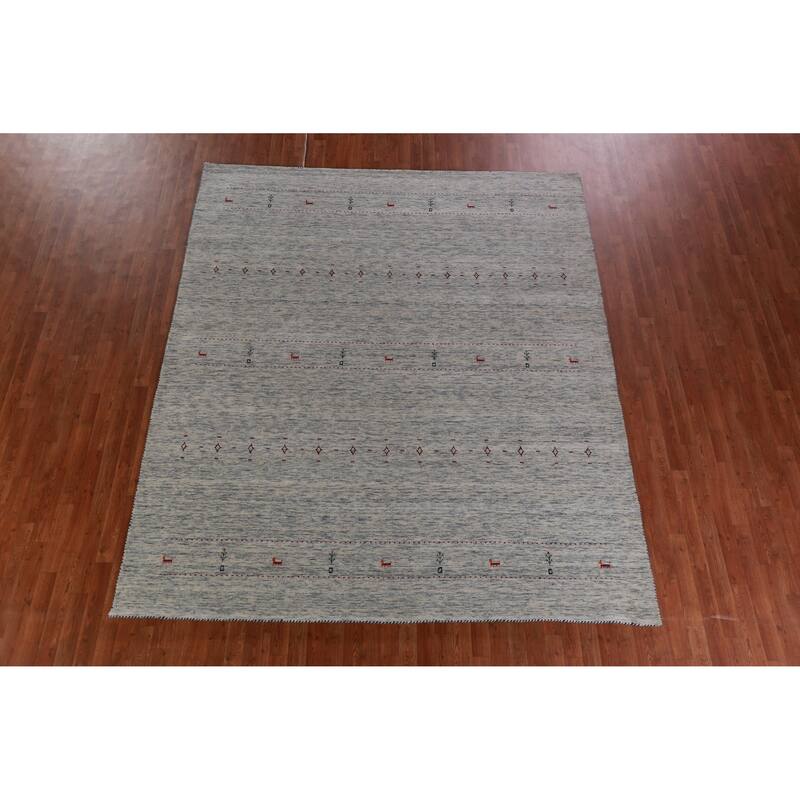 Hand Knotted Oriental 100% Wool Carpet Tribal Tribal Greys & Charcoal Gabbeh Area Rug - 9' 10'' X 8' 3''