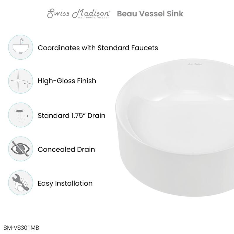 Swiss Madison SM-VS301 Beau 16-9/16" Rectangular Ceramic Vessel