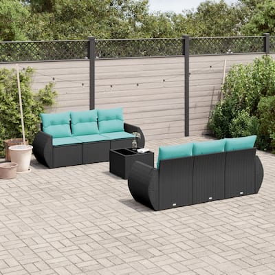 vidaXL Patio Sofa Set with Cushions Outdoor Furniture 7 Piece Poly Rattan - 21.7 x 24.4 x 27.2