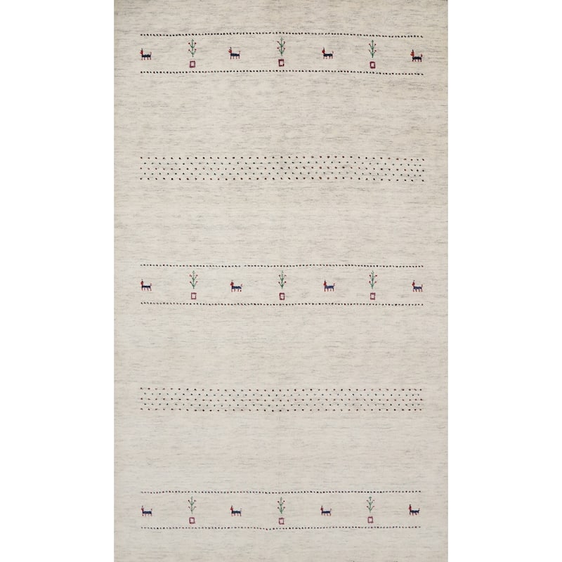 Hand Knotted Oriental 100% Wool Carpet Tribal Animal Pictorial Beige & Ivories Gabbeh Area Rug - 7' 9'' X 5' 1''