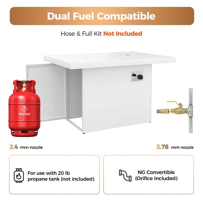43" Outdoor Aluminum Gas Fire Pit Table, 60,000 BTU, Propane/Natural Gas, Glass Wind Guard