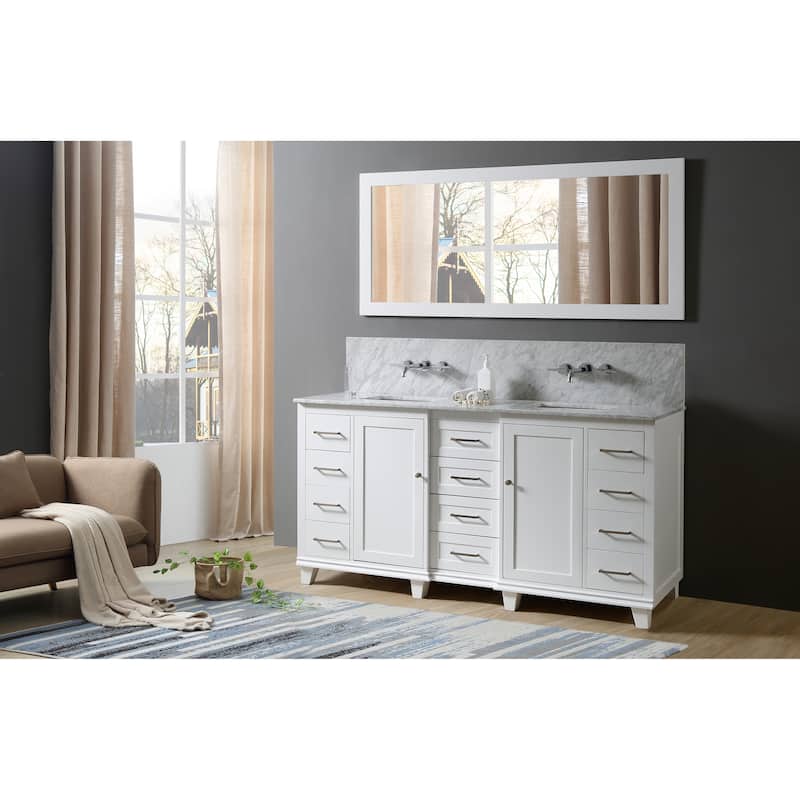 Ultimate Classic Premium 72 In. Vanity In White With Carrara White Marble Vanity Top with white basins