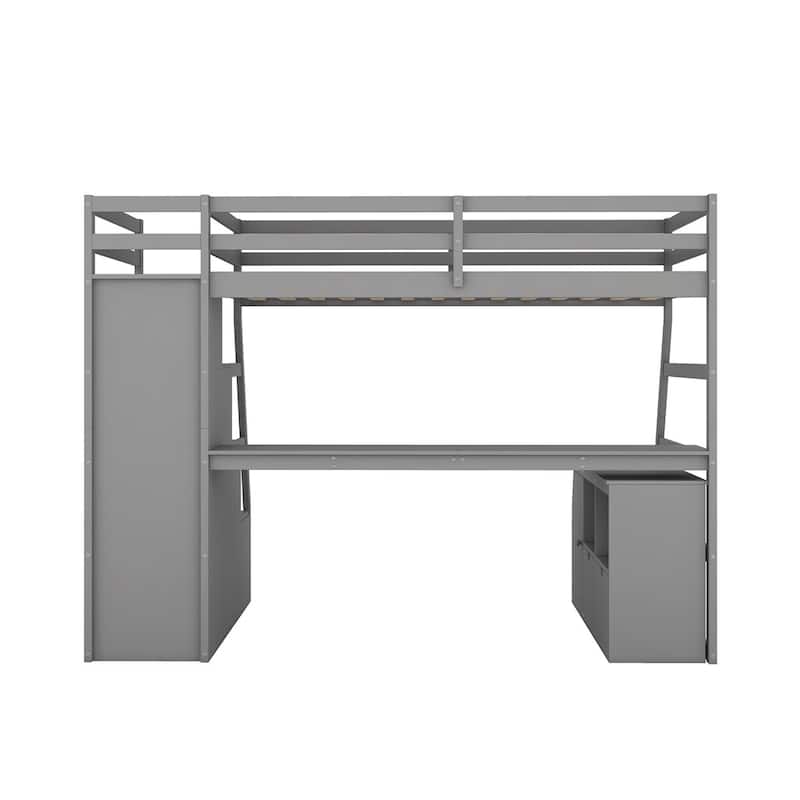 Merax Twin Size Loft Bed with with 7 Drawers 2 Shelves and Desk