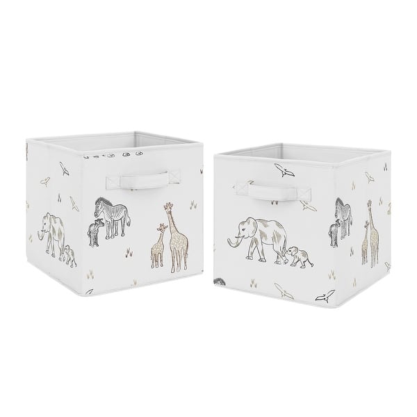 slide 2 of 4, Jungle Safari Animals Foldable Fabric Storage Bins Taupe Black and White Gender Neutral Elephant Wildlife Adventure Serengeti