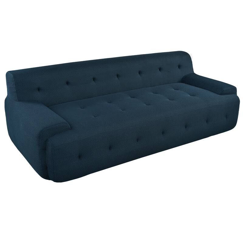 86.2'' Modern Minimalist Style Tufted Design Upholstered 3-Seat Compression Sofa in Dark Blue, Polyester