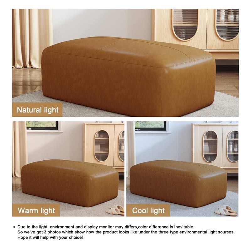 UIXE Genuine Leather Ottoman, Upholstered Ottoman for Living Room