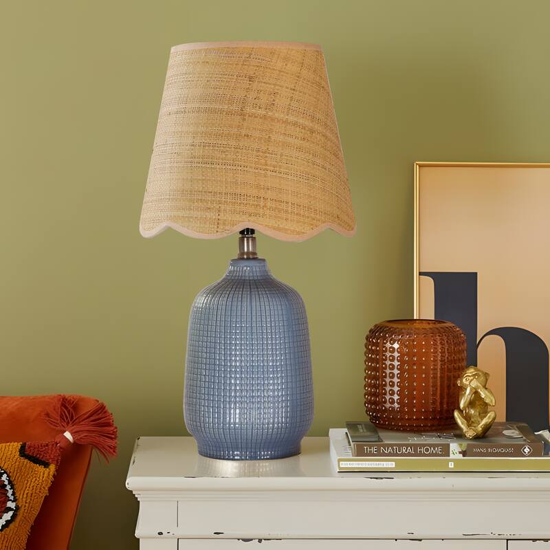 Rustic Ceramic Accent Table Lamp with Raffia Shade