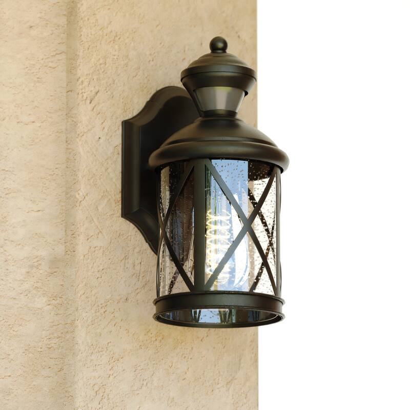 Henderson 1 Light Textured Black Motion Sensor Dusk to Dawn Outdoor Wall Lantern Clear Glass Shade, LED Compatible - 5.25-in W x 10.75-in H x 6.5-in D - Textured Black