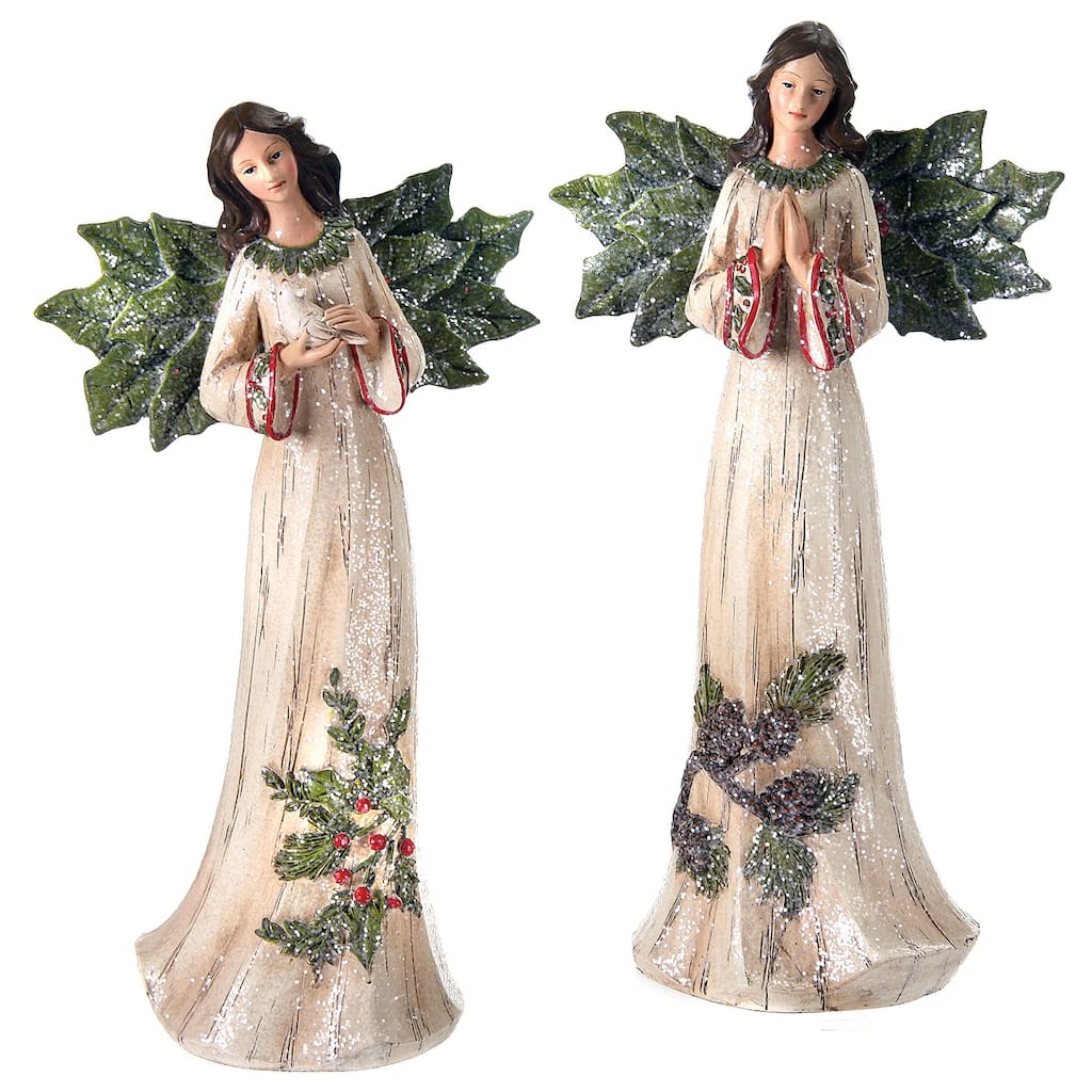 Resin Holly Winged Angel 12" Set of 2