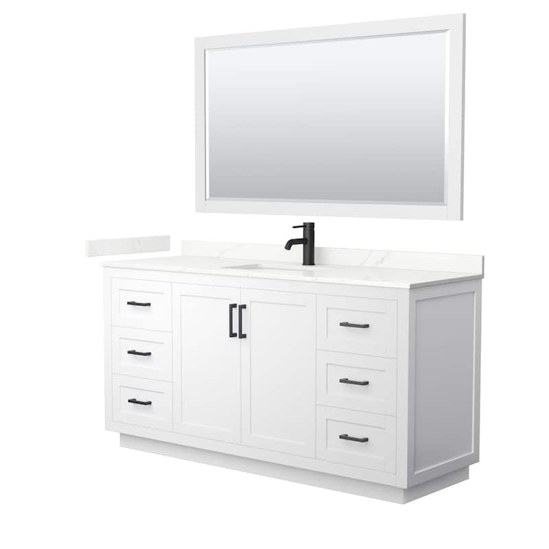 Miranda 66-inch Single Vanity, Quartz Top, 58-inch Mirror - White, Black Trim, Giotto Quartz Top