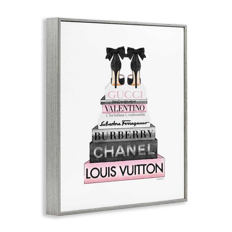 Stupell Black Heels Pink Bookstack Glam Fashion Design Framed Wall Art
