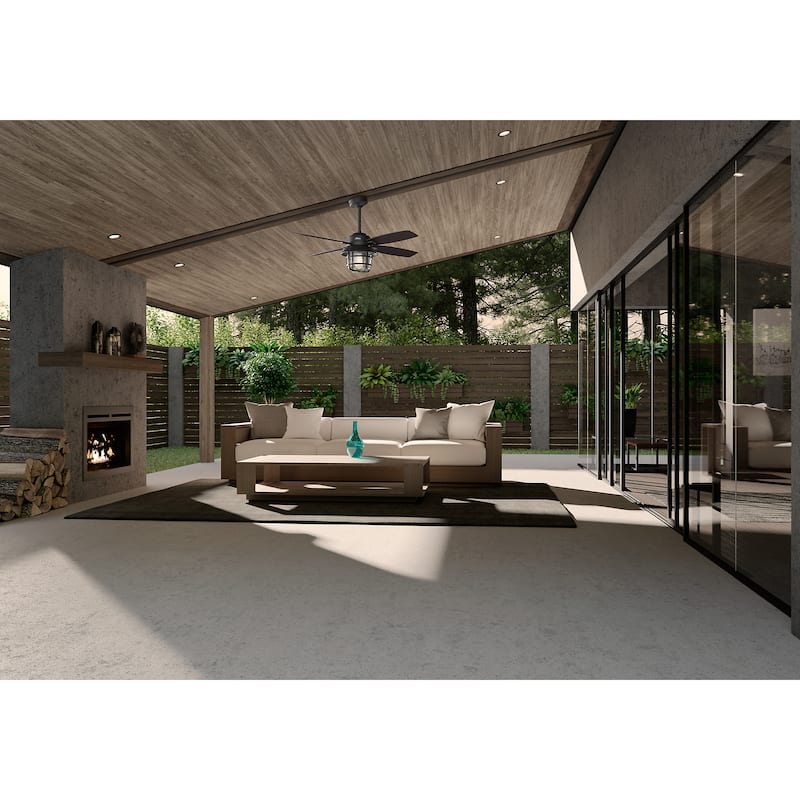 Hunter 52" Port Royale Outdoor Ceiling Fan with LED Light Kit and Handheld Remote, Damp Rated