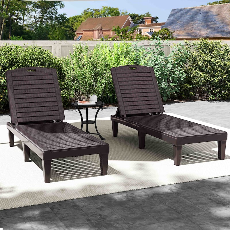 Outdoor Chaise Lounge Chairs (Set of 2) with Adjustable Backrest - Brown Totem