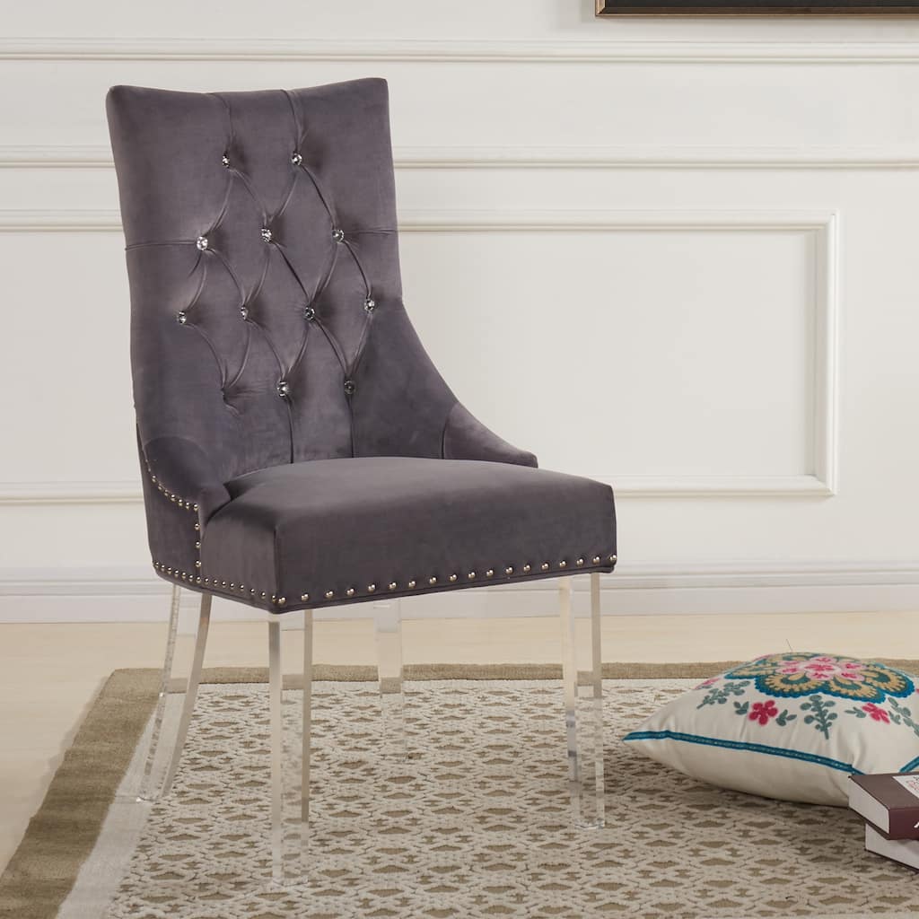 Contemporary Tufted Dining Chair - Velvet Upholstered Accent Chair with Acrylic Legs - Modern Dining Room Seating