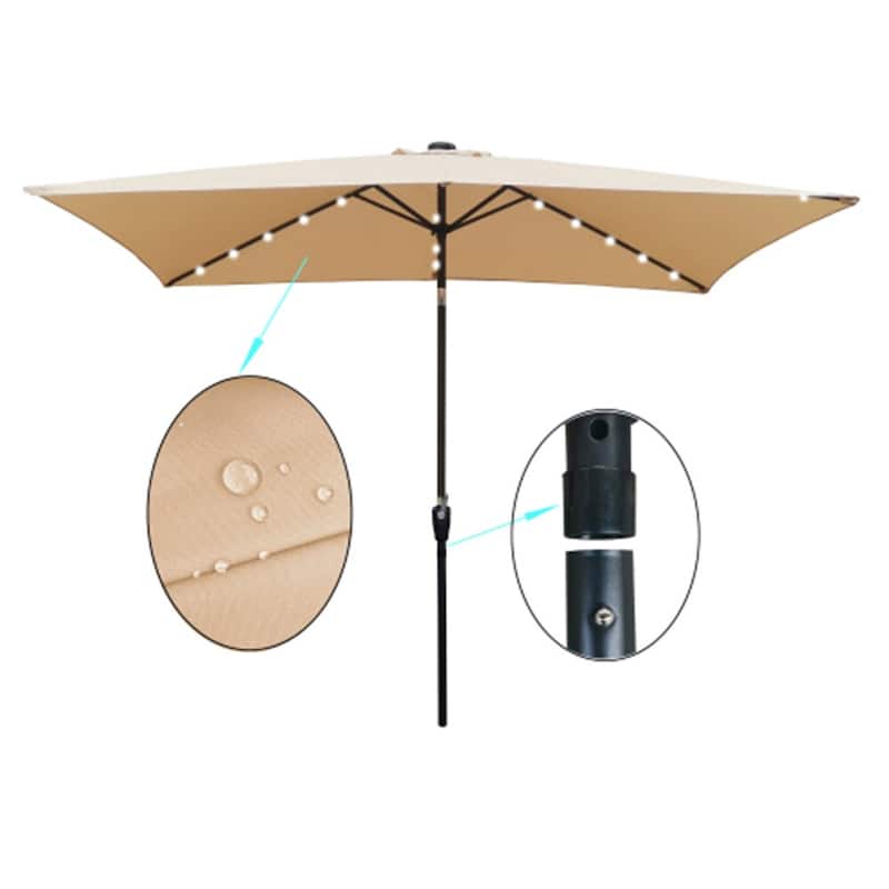 10 x 6.5 Ft Rectangular Patio Solar LED Lighted Outdoor Umbrellas