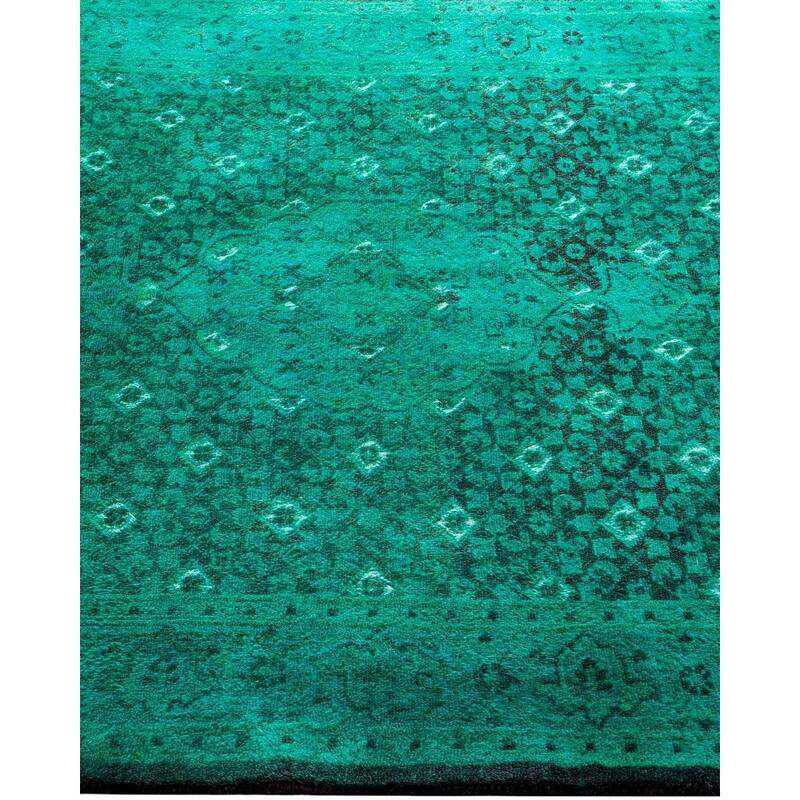 Overton Hand Knotted Wool Vintage Inspired Modern Contemporary Overdyed Green Area Rug - 3' 2" x 5' 3"
