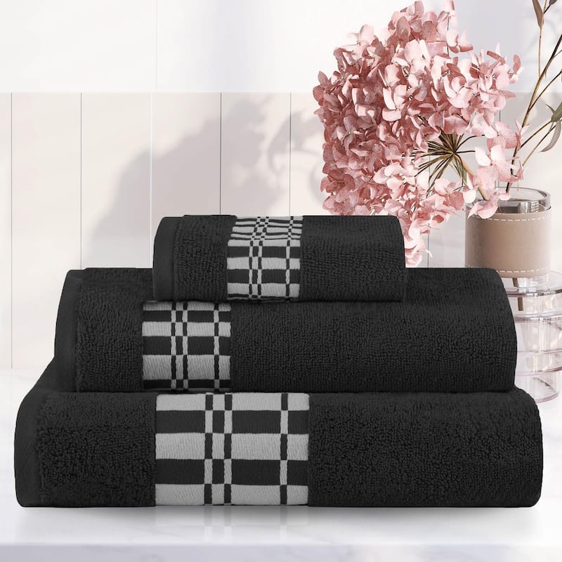 Superior Larissa Cotton Embroidered Geometric Border 3-Piece Towel Set