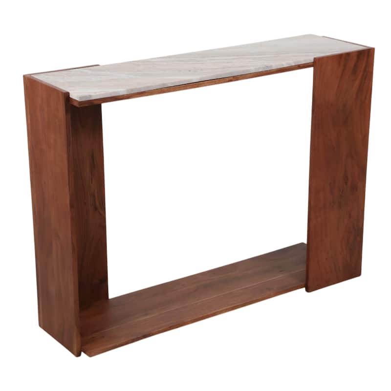 Wood Base Console Table Marble Top Modern Accent Furniture - 31" Ivory - 42" x 12" x 31"