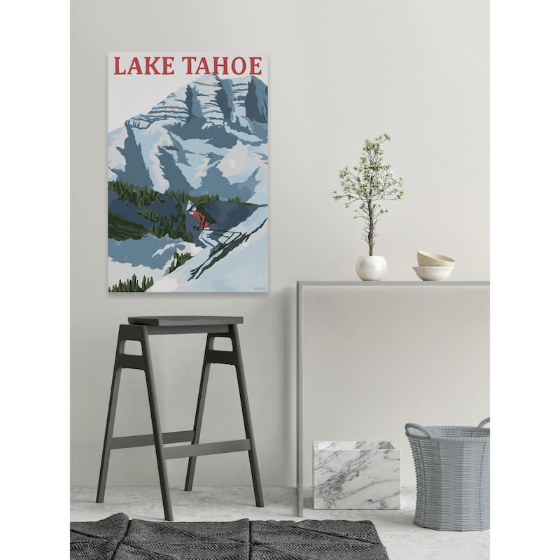 'Lake Tahoe Skiing' Painting Print on Wrapped Canvas