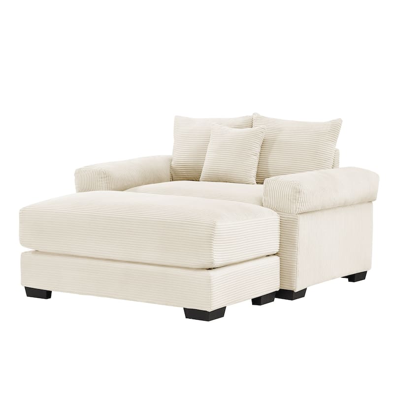 GDFStudio - Soft Corduroy Fabric 1-Seater 54.3" Sofa Chair with Ottoman