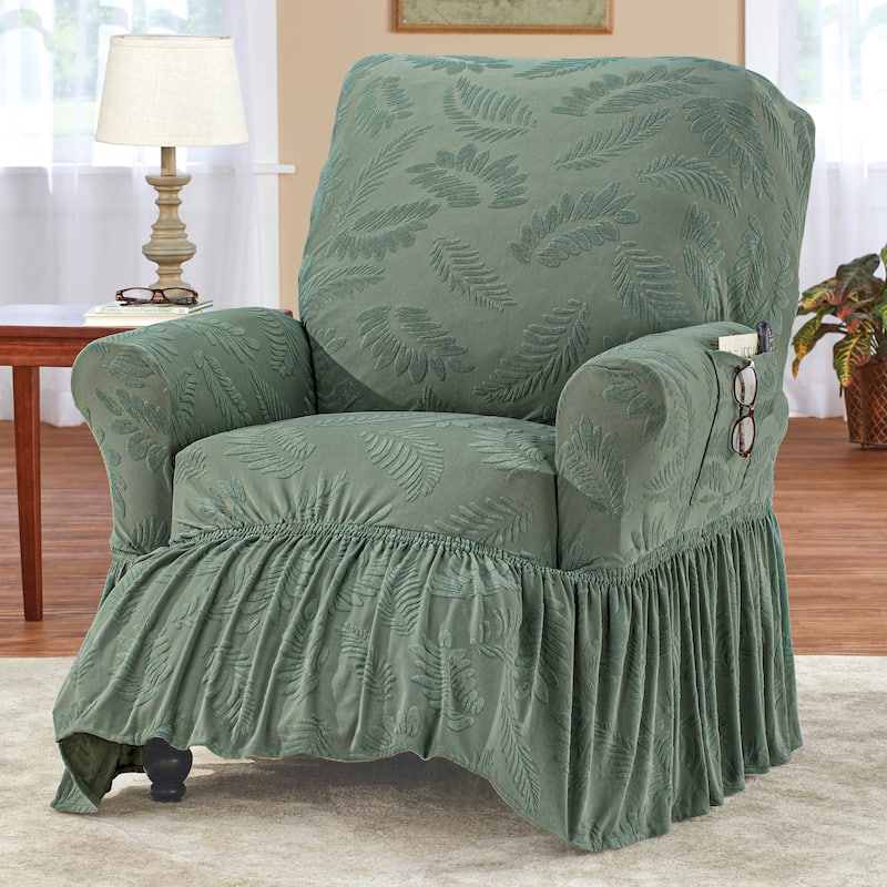 Leaf Design Ruffle Border Stretch Furniture Cover - Recliner