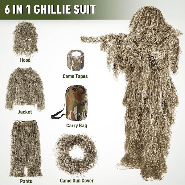 6 in 1 Ghillie Suit, 3D Camouflage Hunting Apparel Including Jacket, Pants, Hood, Carry Bag and Camo Tapes - On Sale - Bed Bath & Beyond - 40980531 6 in 1 Ghillie Suit, 3D Camouflage Hunting Apparel Including Jacket, Pants, Hood, Carry Bag and Camo Tapes - On Sale - Bed Bath & Beyond - 40980531