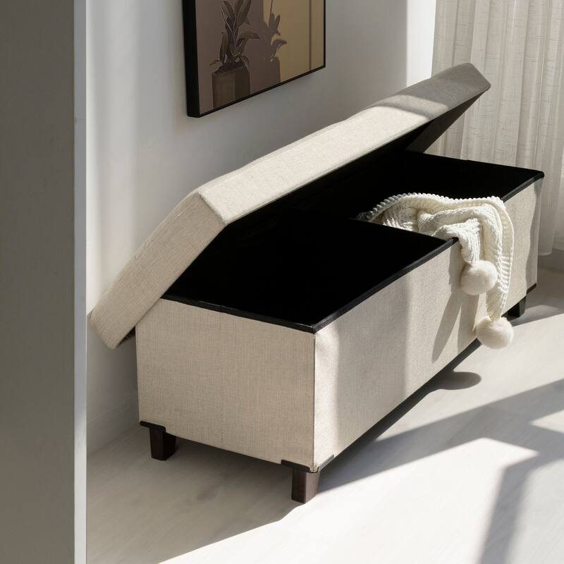 Fabric Upholstered Storage Ottoman, Bench for Entryway, Bedroom, Closet