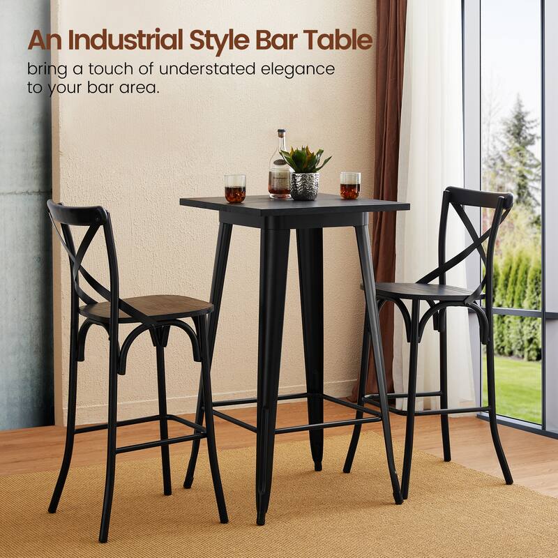 Glitzhome Farmhouse Industrial Rustic Steel Pub/Bar Table Wood Top