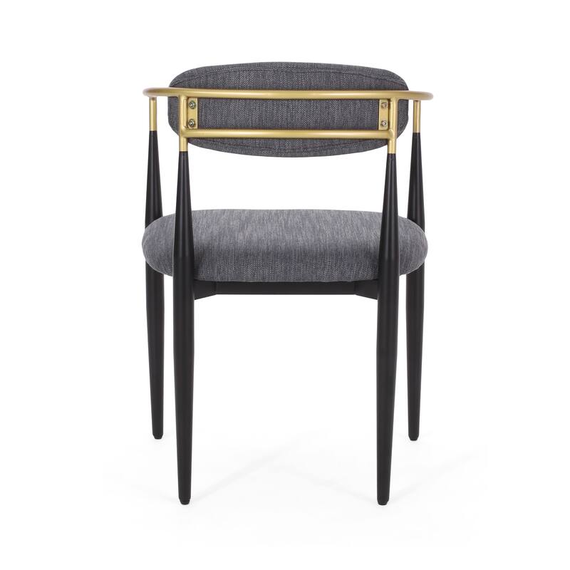 Upholstered Dining Chairs Set of 2 with Gold Trim Iron Frame and Open Backrest