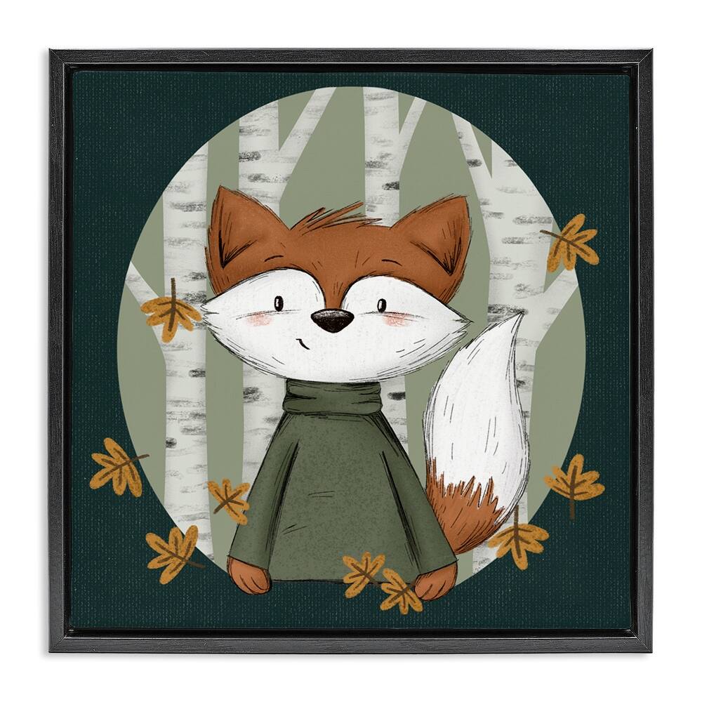 Stupell Autumnal Fox & Birch Trees Framed Floater Canvas Wall Art Design By Sarah Hickman