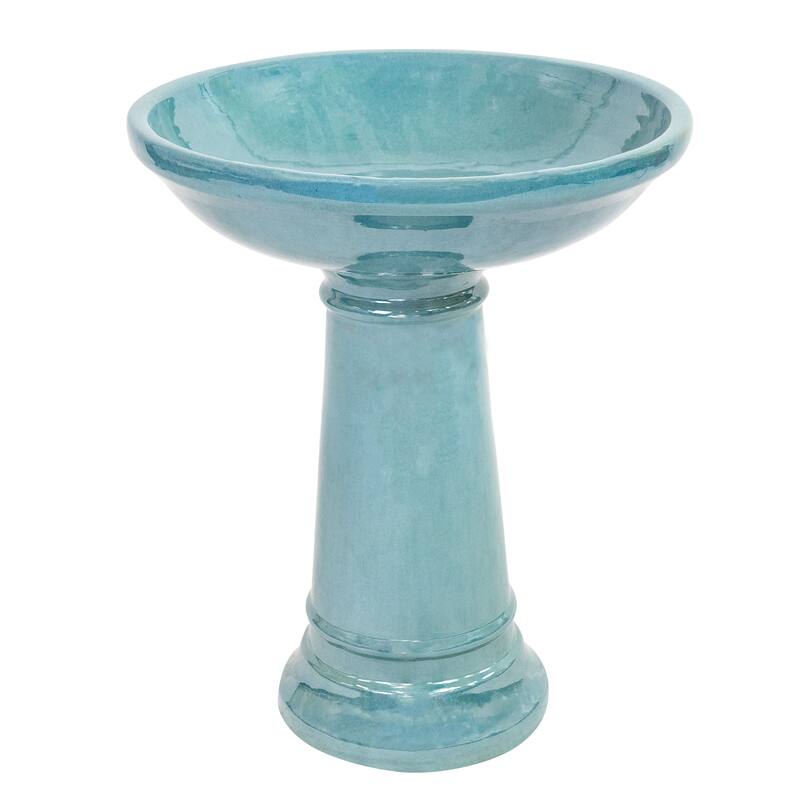 Sunnydaze Calais Glazed Ceramic Bird Bath - Jade Green - 25" H