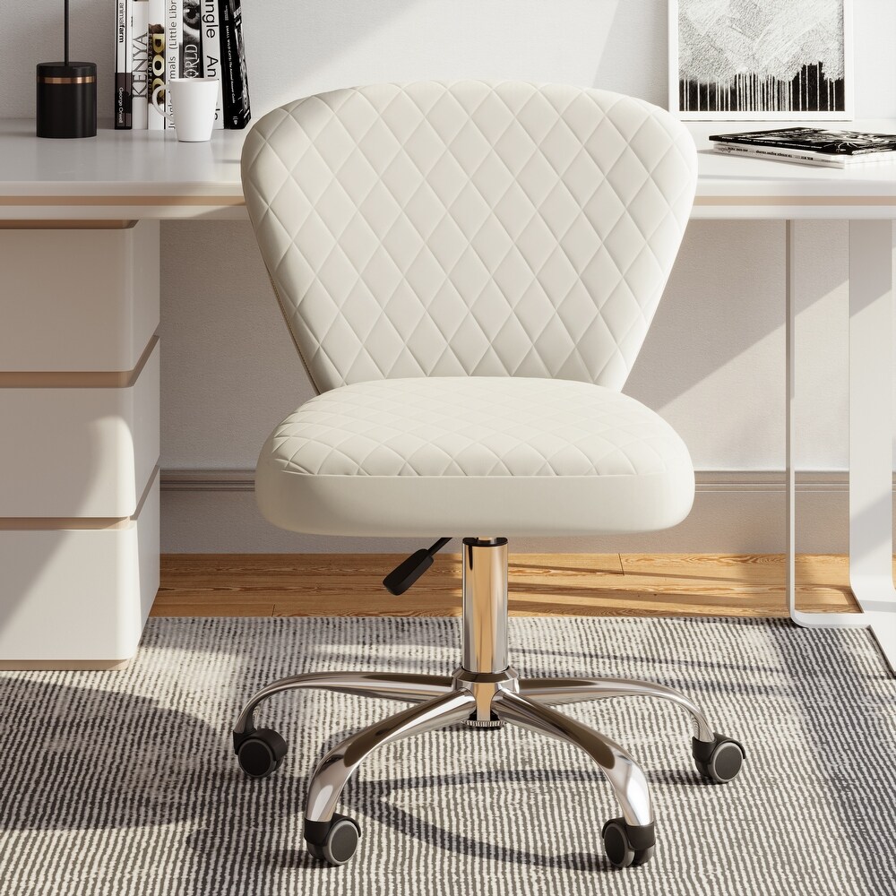 Office Armless Chair Cross Legged with Imitation Lamb Fleece and Adjustable Height-Beige | Costway