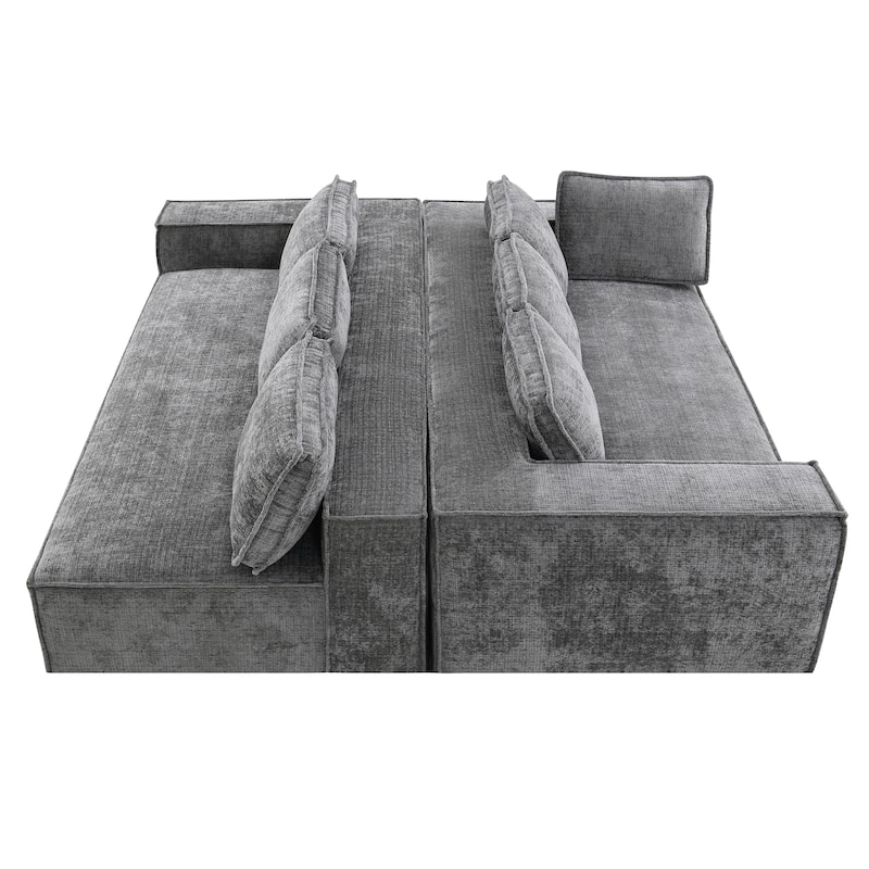 Oversized L-Shaped Modular Sectional Sofa, Wrinkle-Resistant Chenille 6 Seat Cloud Sofa, Full Compression Deep Seat Corner Sofa