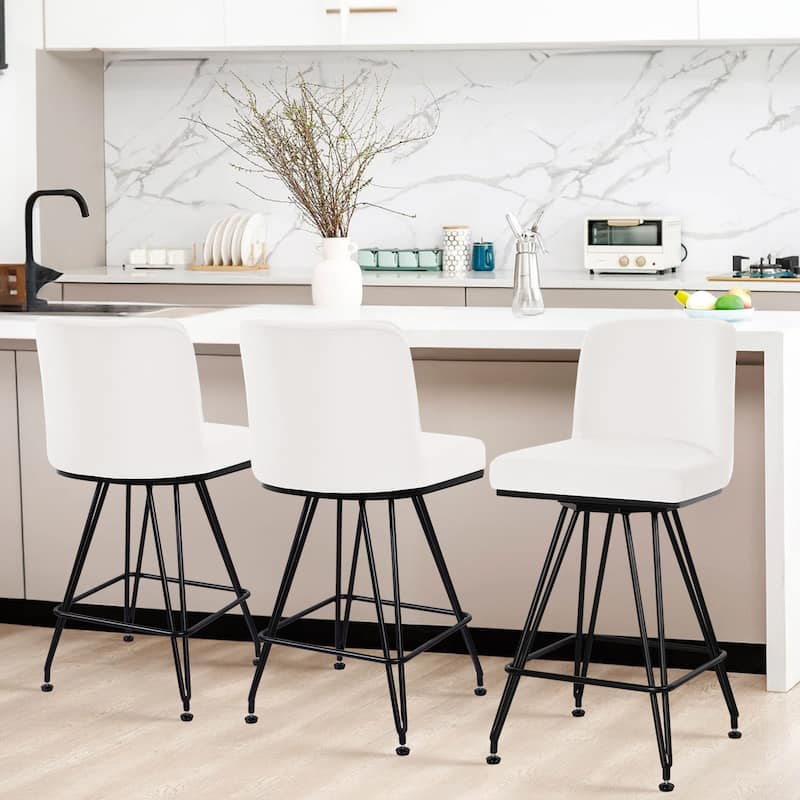 26" Leather/Velvet Swivel Counter Height Bar Stools - 38.2"H x 17.7"W x 19.1"D