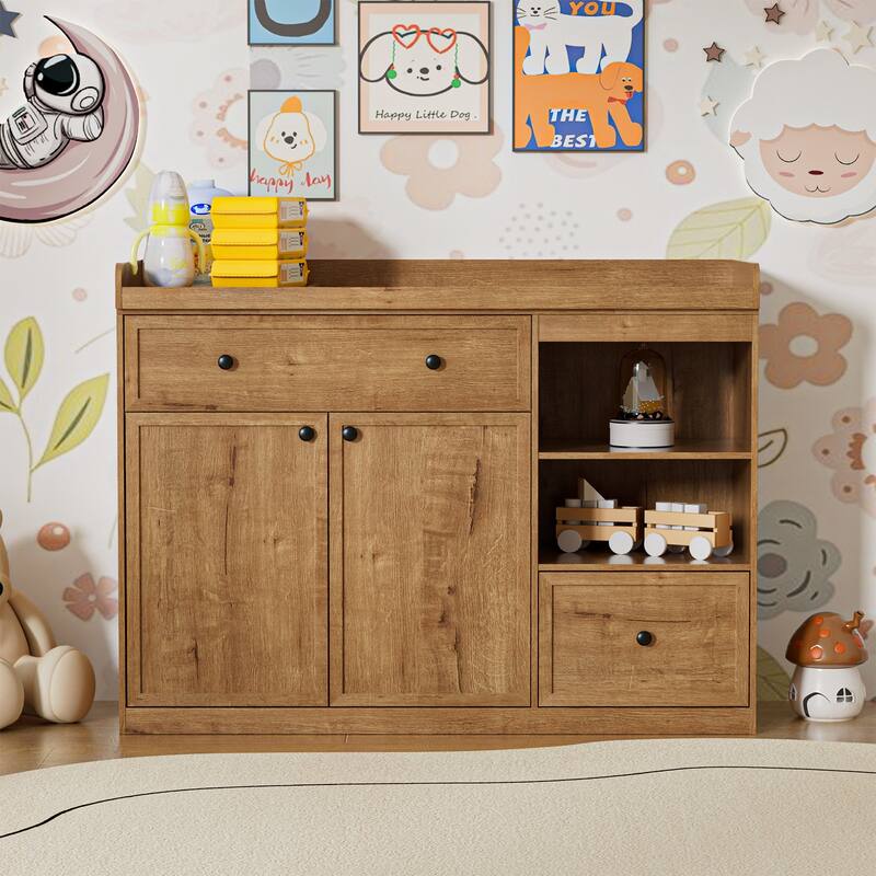 Changing Table Dresser with Drawers and Shelves