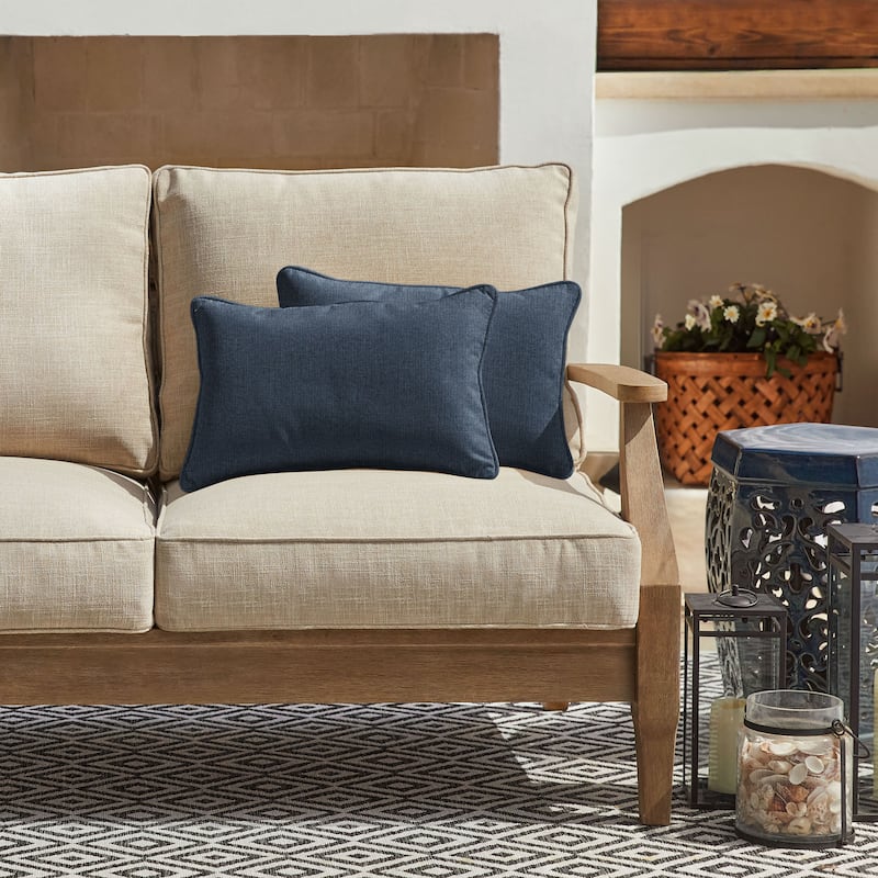 Sorra Home Sunbrella Outdoor Corded Pillow Set of 2 - 12 in H x 18 in W x 6 in D - Revive Indigo