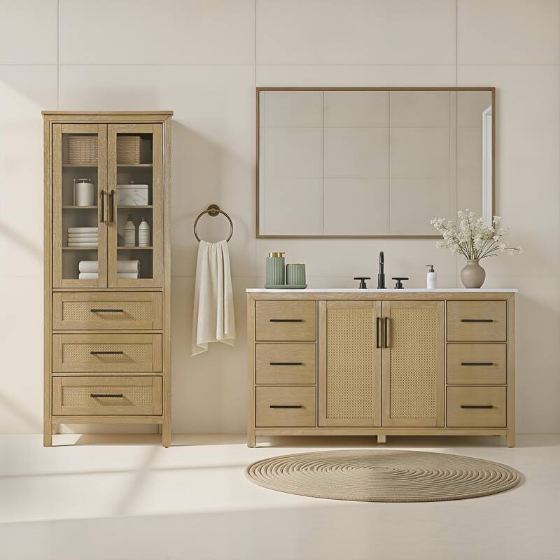 Winslow 16-28 Inch Bath Storage Glass Cabinet