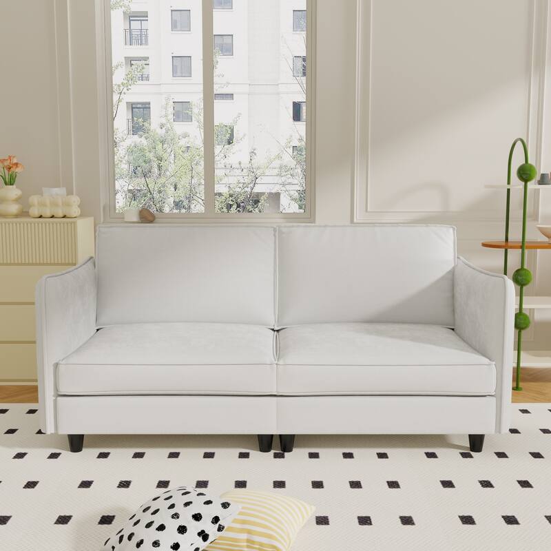 74.27" Fabric 3-Seater Sofa with Pocket Springs, Side Storage and Wood Frame