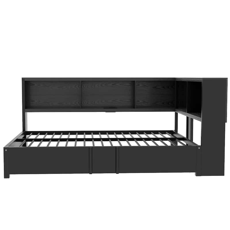 Roomfitters Metal Full Size Daybed with Trundle, Storage Cabinets and USB Port Charging Hub