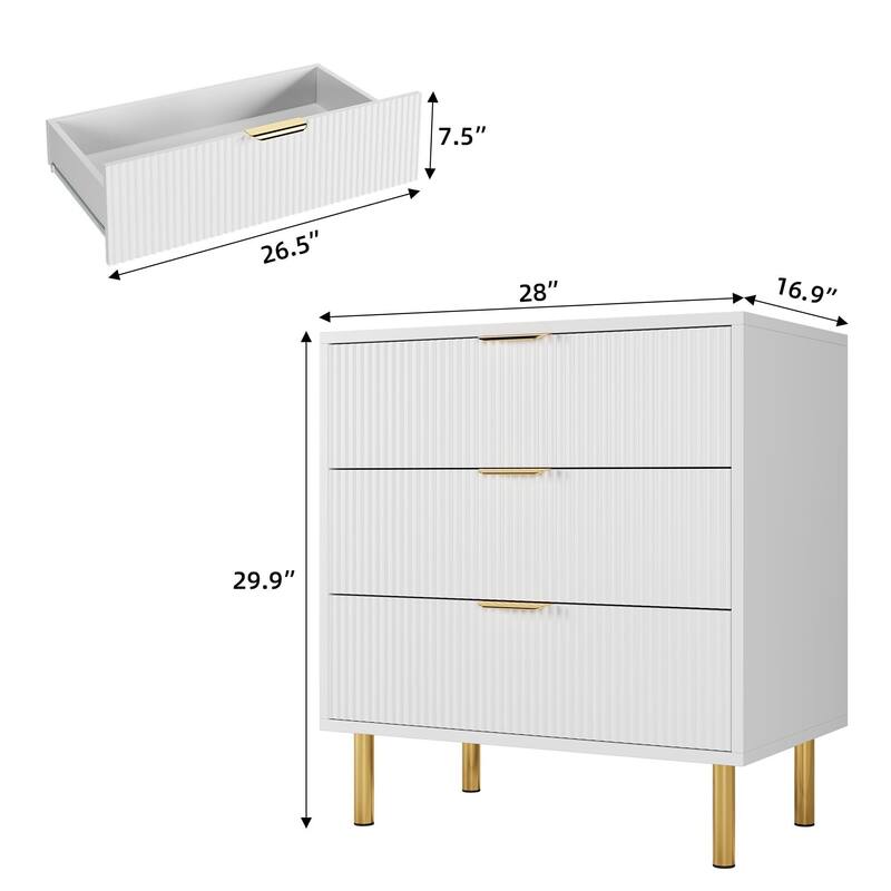 Black Dresser, Modern 3 Drawer Dresser for Bedroom with Gold Handle and Large Drawer