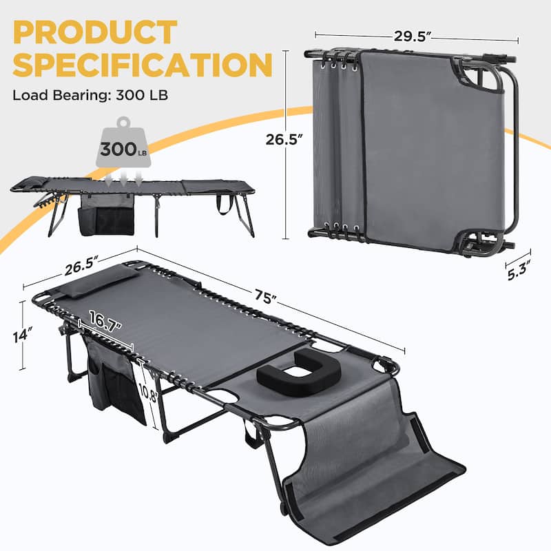 Yaheetech Outdoor Folding Tanning Chair with Removable Padded Cushion and Face Hole