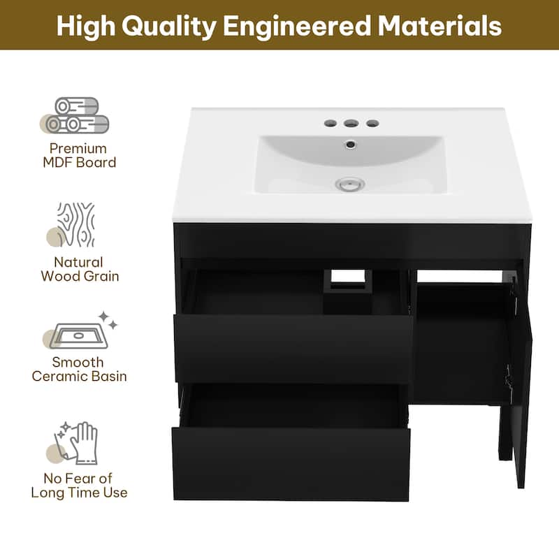 Moasis 36 Inch Freestanding Bathroom Vanity with Ceramic Sink 1 Cabinet and 2 Drawers
