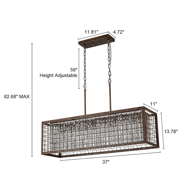 6-Light Farmhouse Crystal Chandelier Liner Kitchen Island Pendant - 37-in W x 11-in D x 22-in H