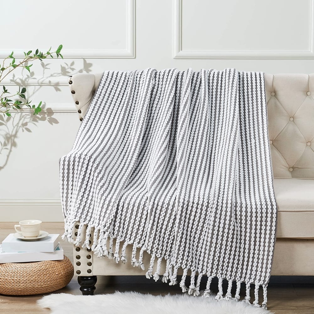 Home Soft Things Chain Tweed Throw Decorative Blanket with Tassels