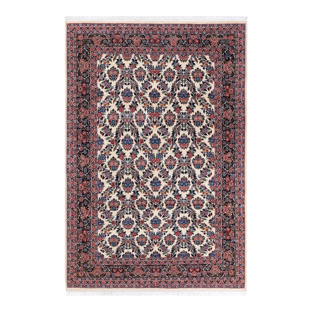 Overton Hand Knotted Wool Vintage Inspired Traditional Mogul Ivory Area Rug - 6' 2" x 9' 2"