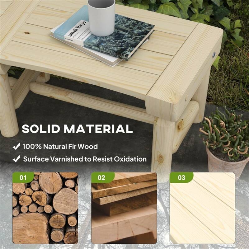 Natural Fir Wood Outdoor Garden Bench with Slatted Waterproof Surface for 2 Seats - 58.25" L x 20" W x 15.75" H
